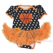 Black White Dots Baby Bodysuit Orange Pettiskirt & Basketball Heart Print JS4814